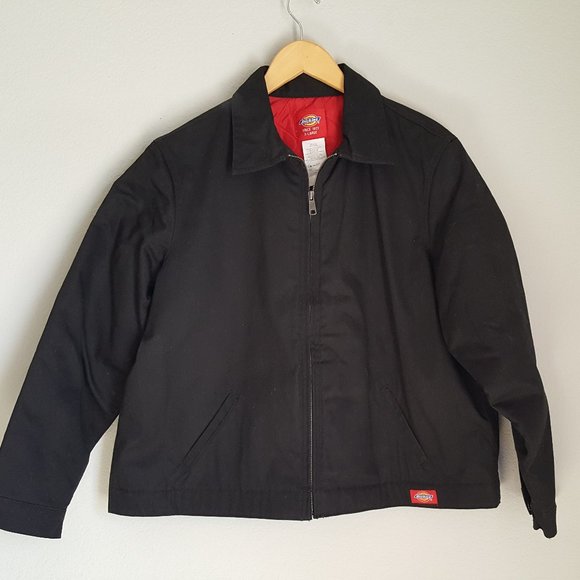 DICKIESBOMBER JACKET Sz XL Black Red Quilted Lining NEW